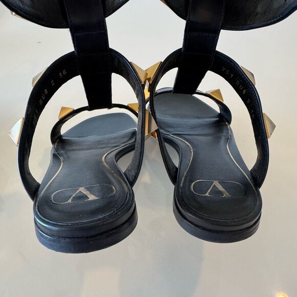 Valentino Garavani Black Roman Stud Gladiator Sandals EU 36.5 US 6.5 Authentic - Picture 10 of 11